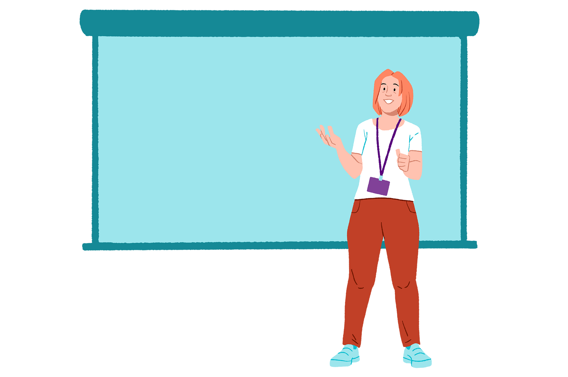 A First Give staff member stands before a large screen as if presenting to an audience